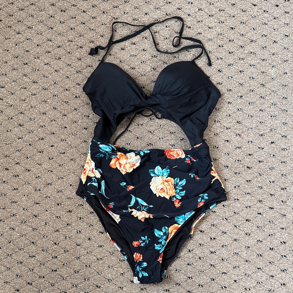 Floral Black Women's One Piece Swimsuit